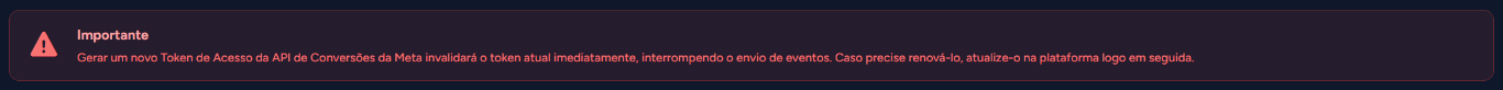 Aviso "Importante" da tela Pixels sobre gerar um novo token