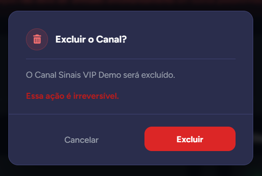 Confirmação "Excluir o Canal?" com o botão "Excluir"